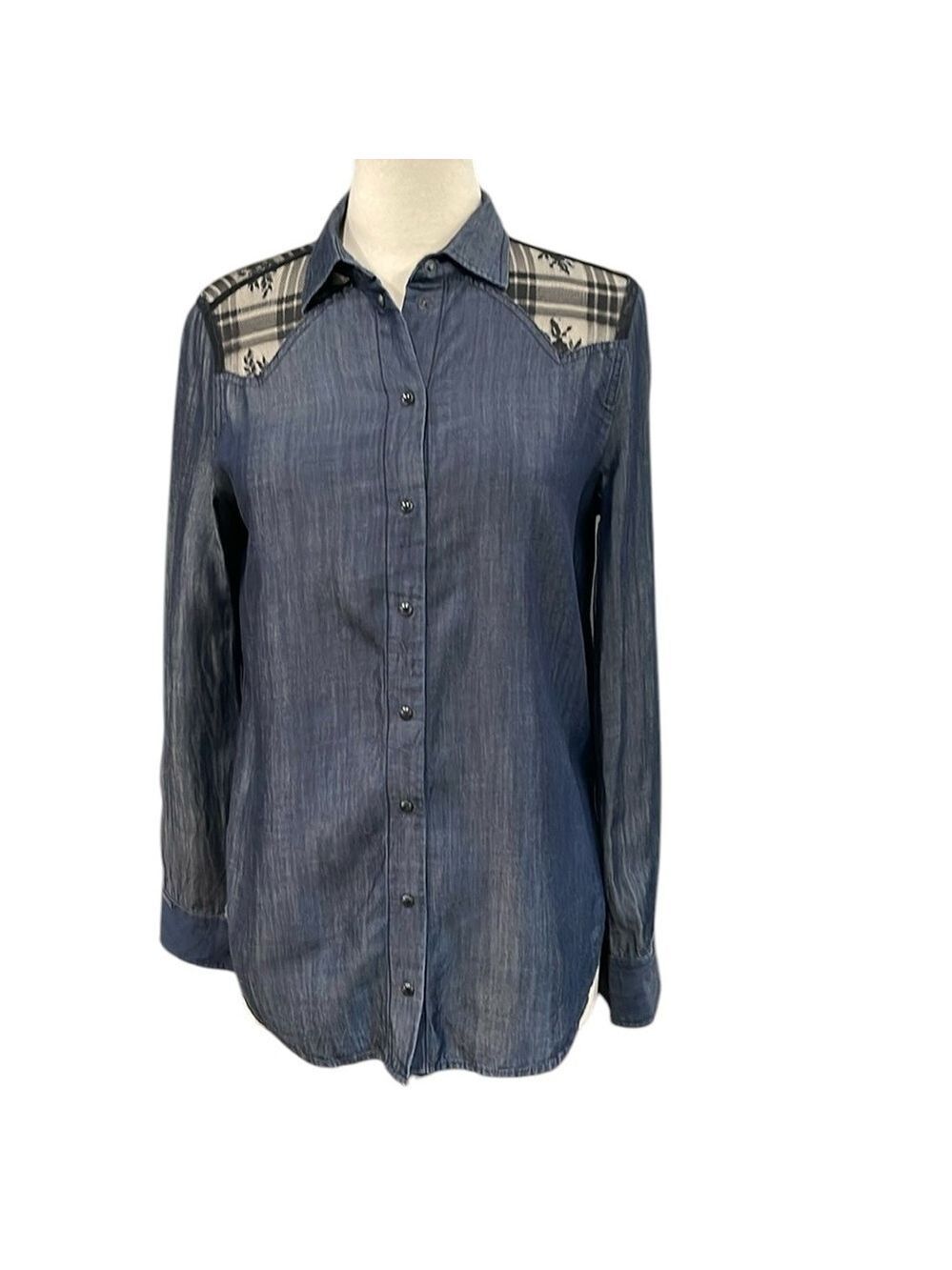 Diesel Industries Soft Snap Front Denim Shirt Lace Inset Shoulder SZ M Blue